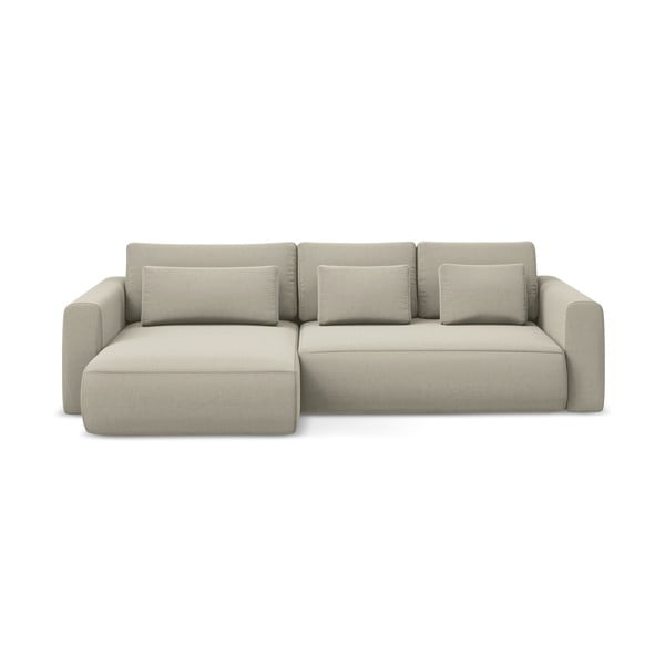 Beżowy aksamitny rozkładany/ze schowkiem narożnik (lewostronny/z szezlongiem) Kapua – Makamii