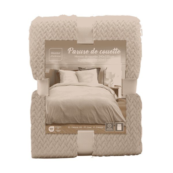 Beżowa flanelowa pościel dwuosobowa 3-częściowa 240x220 cm Flanela – douceur d'intérieur-image-3