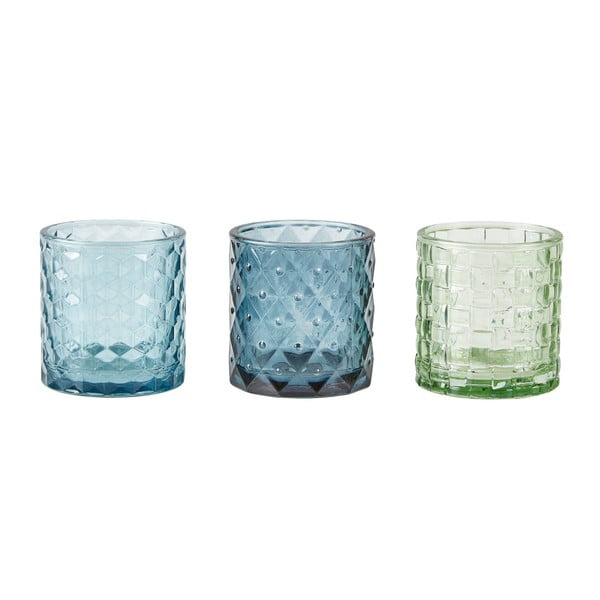 Zestaw 3 niebieskich świeczników na tealight KJ Collection Glass, 7x7,5 cm