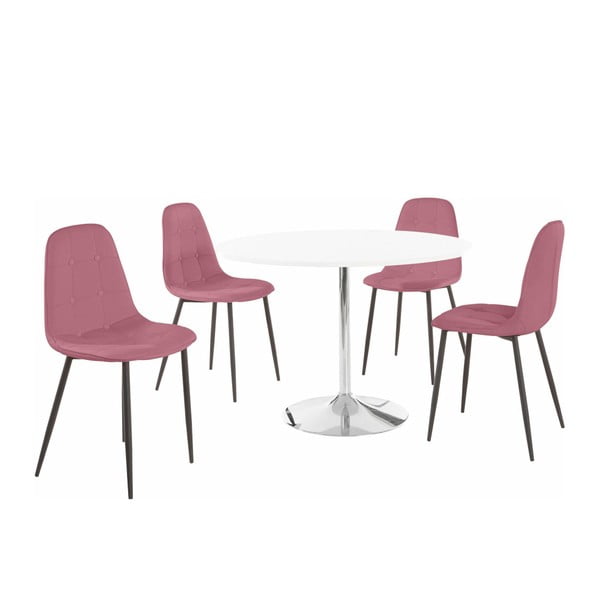 Zestaw okrągłego stołu i 4 różowych krzeseł Støraa Terri