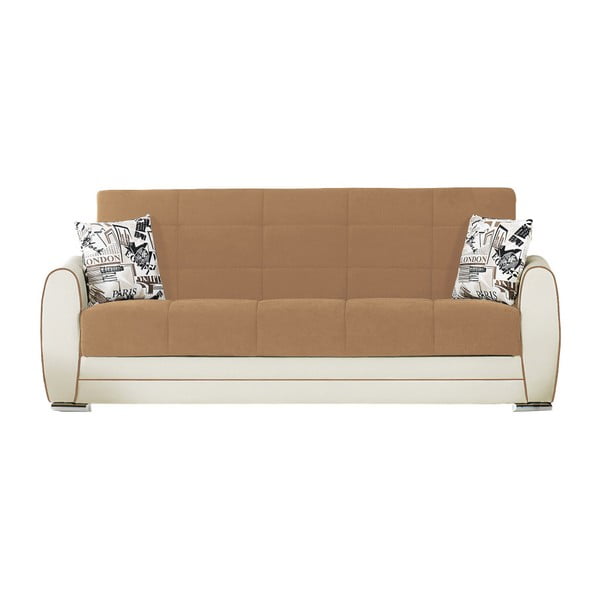 Kremowo-beżowa trzyosobowa sofa rozkładana ze schowkiem Esidra Rest