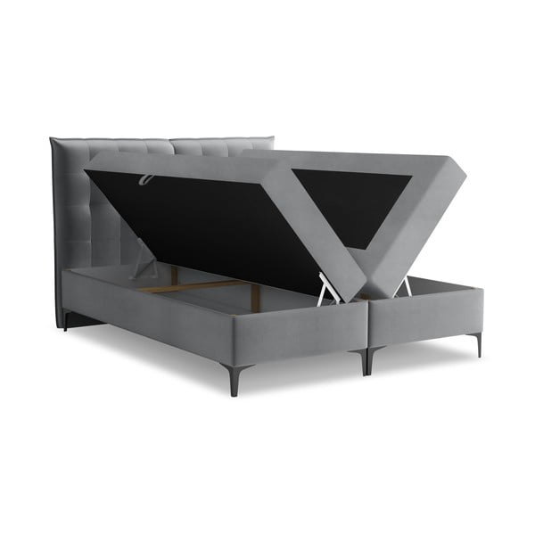 Szare łóżko kontynentalne ze schowkiem 160x200 cm Mikana – Makamii-image-1