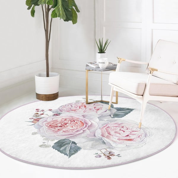 Biało-różowy okrągły dywan odpowiedni do prania i robotów sprzątających ø 80 cm Comfort – Mila Home-image-2