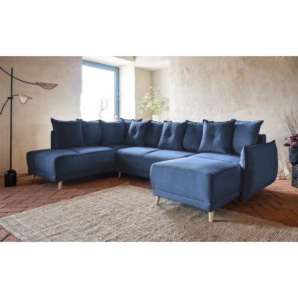 Ciemnoniebieski sztruksowy rozkładany narożnik (lewostronny/w kształcie litery U) Lazy Lukka – Miuform-image-3