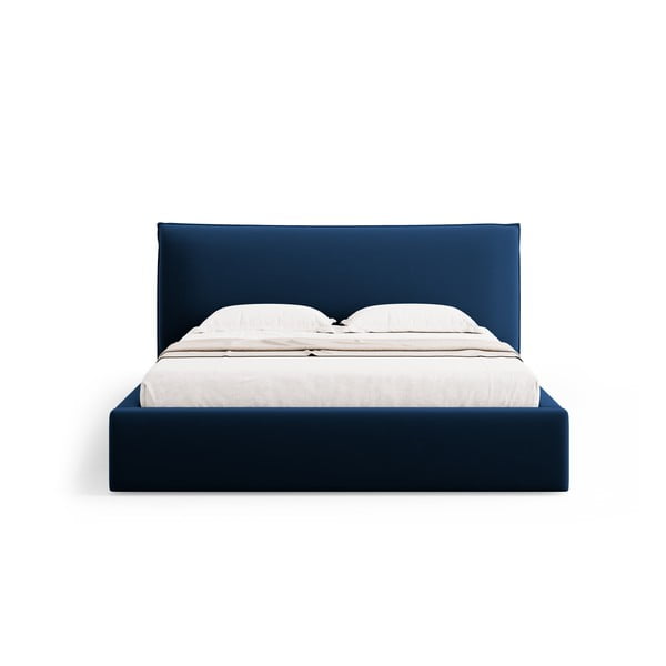 Ciemnoniebieskie tapicerowane łóżko dwuosobowe ze schowkiem i stelażem 180x200 cm Elio – Milo Casa-image-3
