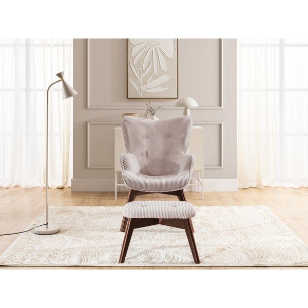 Jasnoróżowy sztruksowy fotel z podnóżkiem Niko – Ropez-image-1