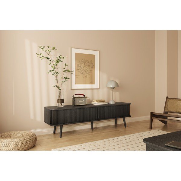 Czarna szafka pod TV w dekorze dębu 178x50x40 cm Rove – Woodman-image-1