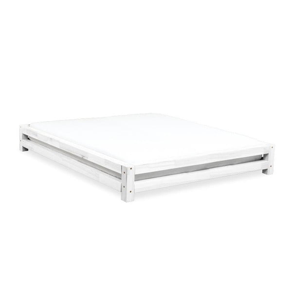 Białe łóżko 2-osobowe z drewna świerkowego Benlemi JAPA, 200x190 cm