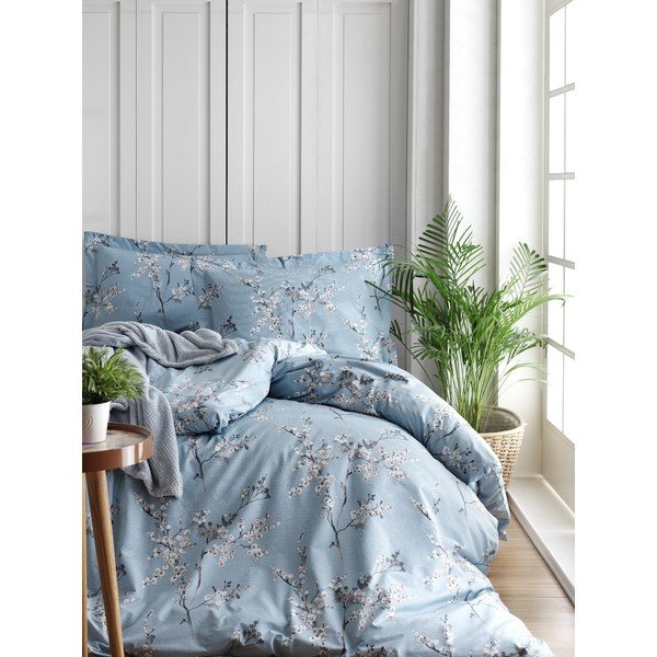 Niebieska pościel dwuosobowa z bawełny renforcé 240x220 cm Blue Floral – Mila Home Luxury-image-1