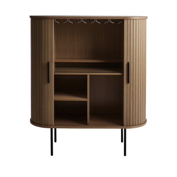 Brązowa szafka na wino w dekorze dębu z drzwiami przesuwnymi 100x118x40 cm Nola – Unique Furniture-image-3