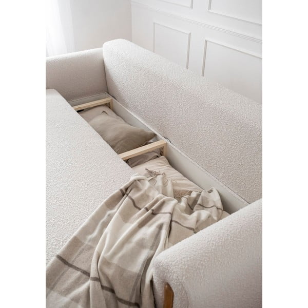 Beżowa/kremowa rozkładana/ze schowkiem sofa z materiału bouclé 244 cm Arcadova – ELTAP-image-4