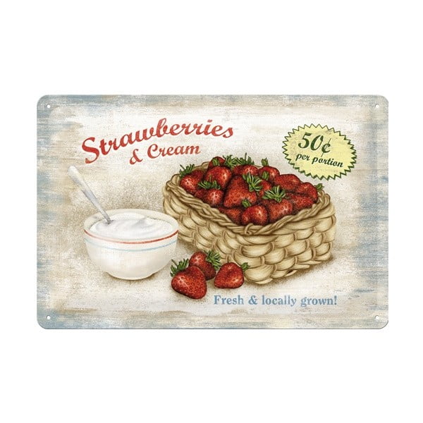 Blaszana tablica Strawberries and Cream, 20x30 cm