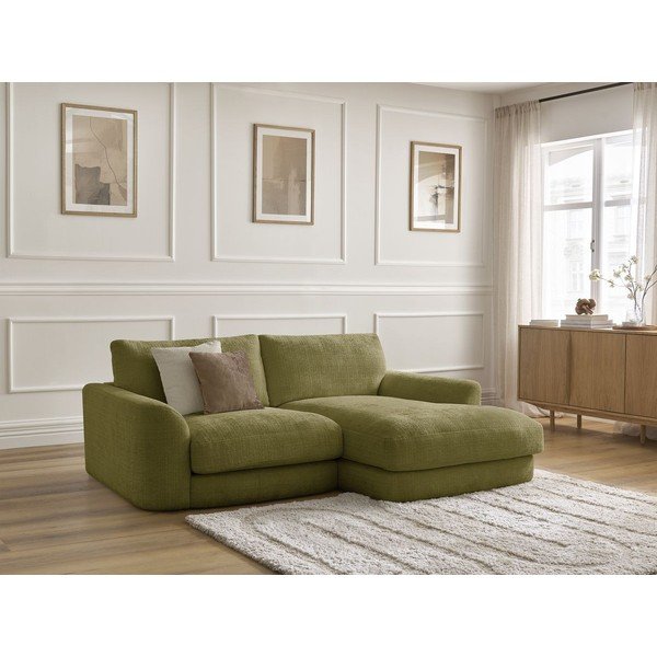 Narożnik z tkaniny szenilowej (prawostronny/z szezlongiem) w kolorze khaki Leonore – Bobochic Paris-image-3