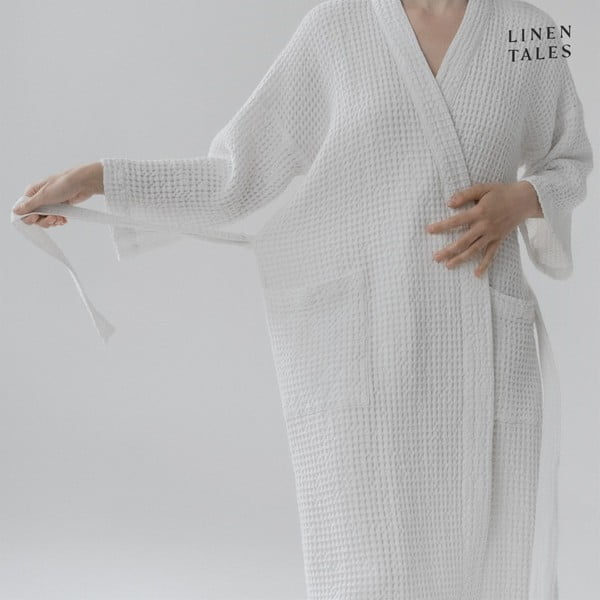 Biały szlafrok w rozmiarze L/XL Honeycomb – Linen Tales-image-3
