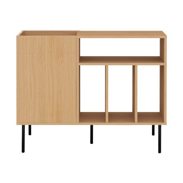 Czarna niska komoda w dekorze dębu na płyty gramofonowe 100x80 cm Viny – TemaHome-image-3