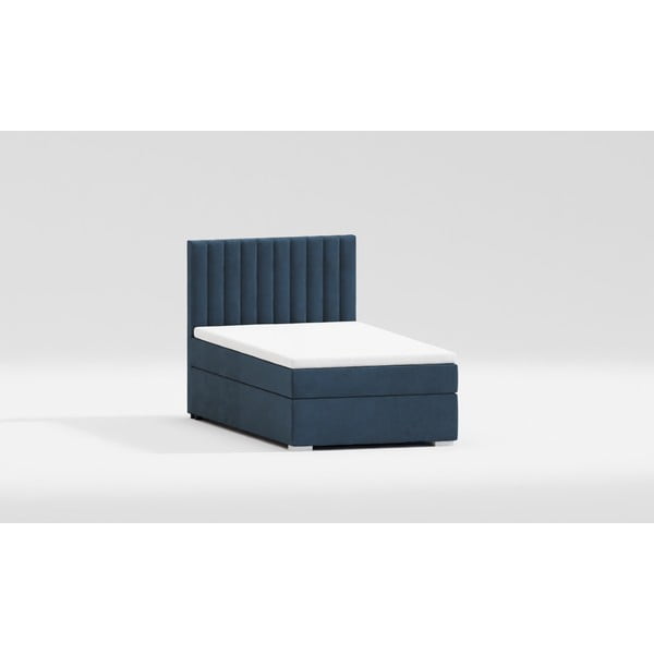 Ciemnoniebieskie tapicerowane łóżko ze schowkiem i stelażem 100x200 cm Bunny – Ropez