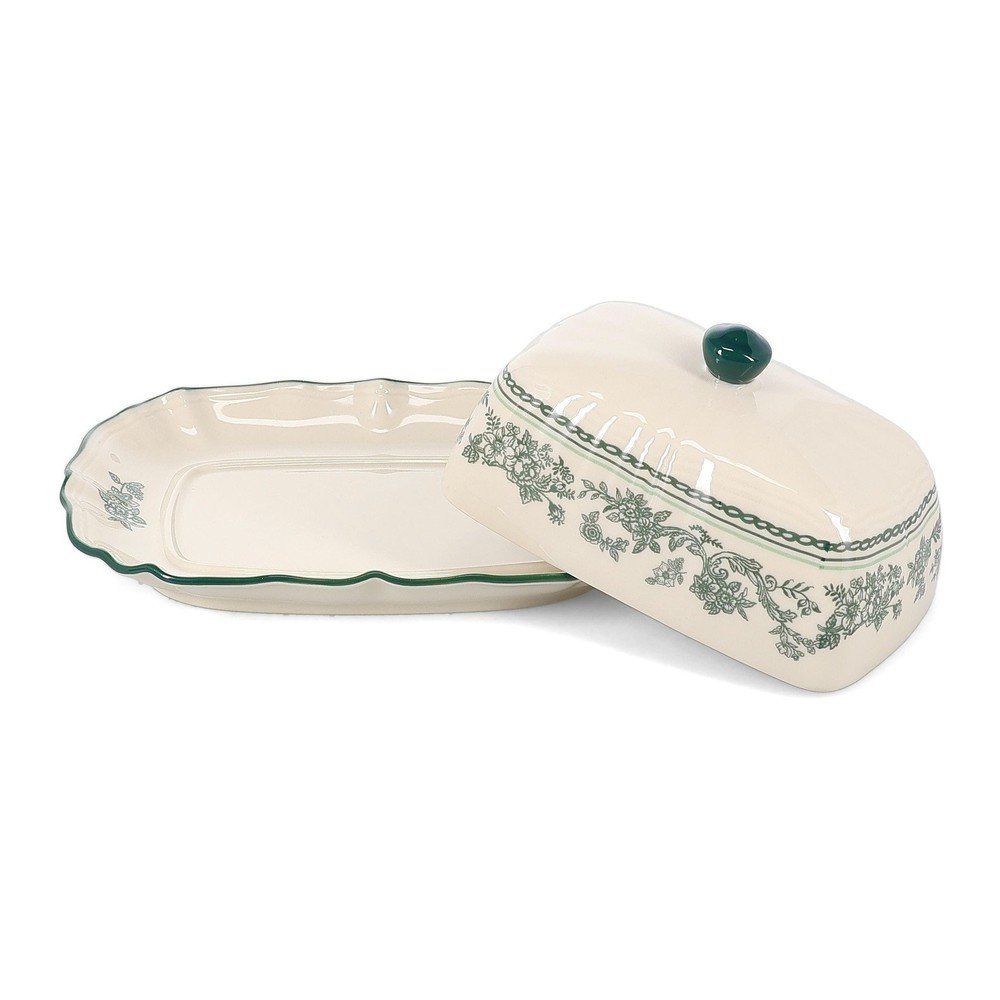 Zielona/w kolorze kości słoniowej porcelanowa maselniczka Cyril – S|P Collection (zdjęcie 3)
