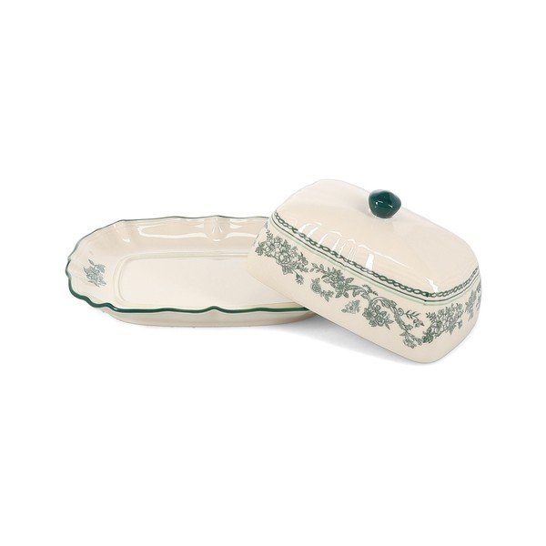 Zielona/w kolorze kości słoniowej porcelanowa maselniczka Cyril – S|P Collection-image-2