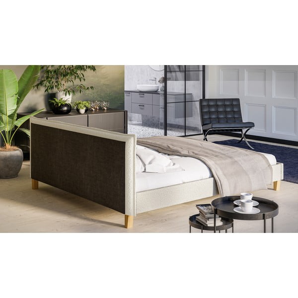 Kremowe tapicerowane łóżko dwuosobowe ze stelażem 180x200 cm Tina – Ropez-image-3