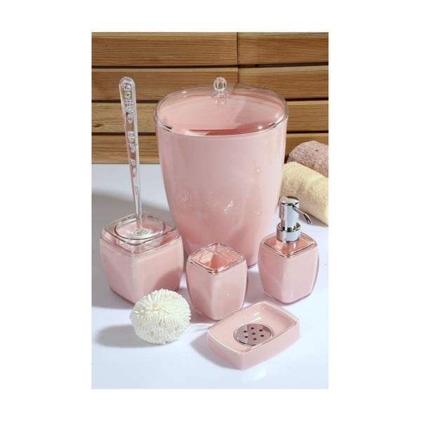Różowy 5-częściowy zestaw dodatków łazienkowych Karin