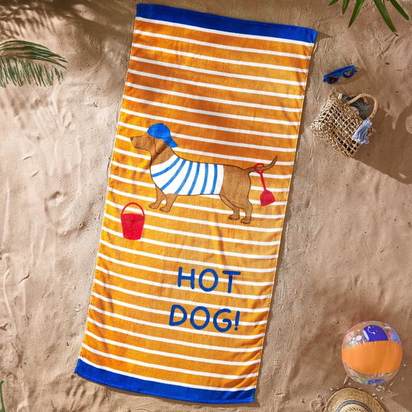 Pomarańczowy bawełniany ręcznik plażowy 76x160 cm Hot Dog – Catherine Lansfield-image-1