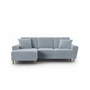 Jasnoniebieski aksamitny rozkładany narożnik ze schowkiem (lewostronny/z szezlongiem) Kyoto – Cosmopolitan Design