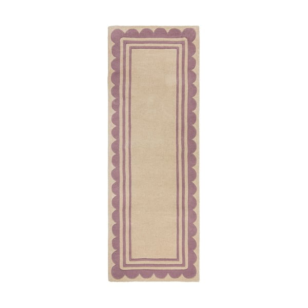 Fioletowo-naturalny wełniany chodnik tkany ręcznie 80x230 cm Lois Scallop – Flair Rugs