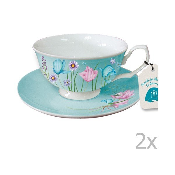 Komplet 2 niebieskich filiżanek na cappuccino Ruby