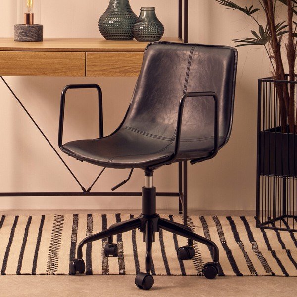 Czarne krzesło biurowe z imitacji skóry Branson – Premier Housewares-image-1