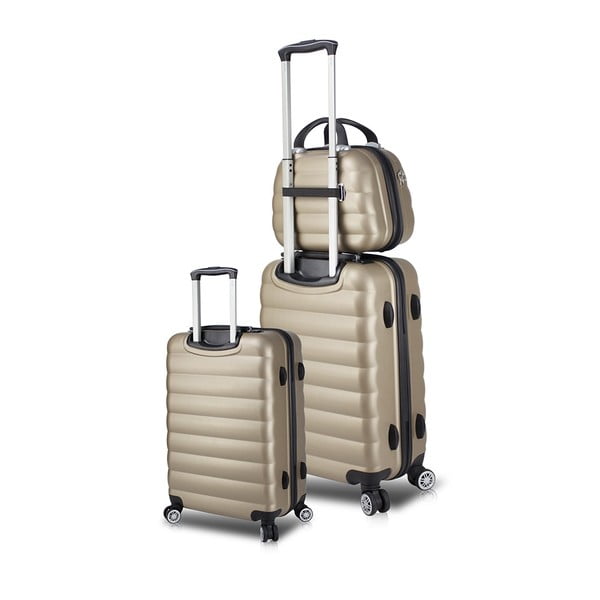 Zestaw 2 walizek na kółkach z USB i kuferka podróżnego w kolorze złota My Valice RESSO Cab Med & MU