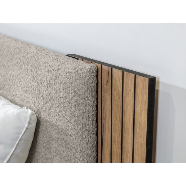 Jasnoszare łóżko dwuosobowe ze stelażem 140x190 cm Lior – Bobochic Paris-image-4