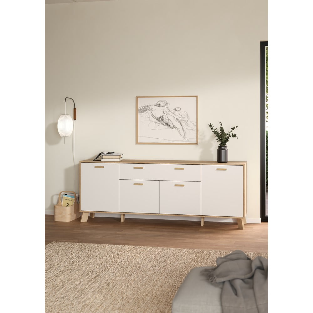Biało-naturalna komoda w dekorze dębu 196x73x39 cm Ikast – Tvilum (zdjęcie 5)