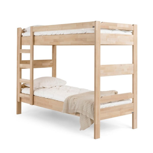 Jasne łóżko piętrowe wykonane ręcznie z litej brzozy Kiteen Kuusamo, 80x200 cm