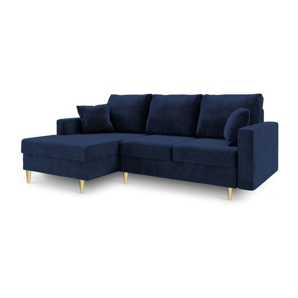 Niebieska sofa rozkładana ze schowkiem Mazzini Sofas Muguet, lewostronna