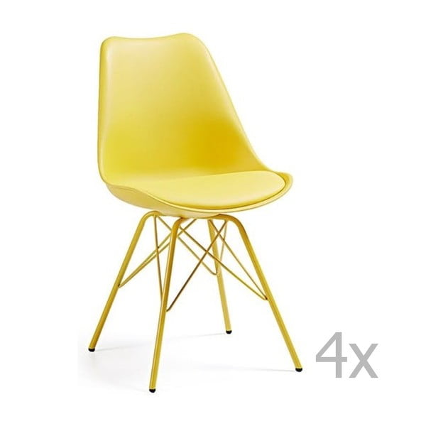 Zestaw 4 żółtych krzeseł La Forma Lars