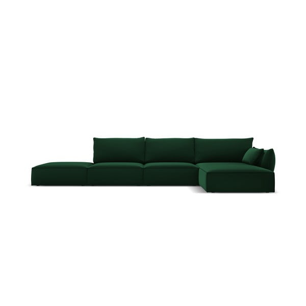 Ciemnozielony aksamitny narożnik (prawostronny/z szezlongiem) Vanda – Mazzini Sofas