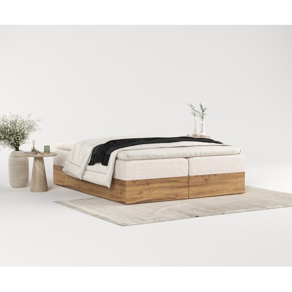 Beżowo-naturalne łóżko boxspring ze schowkiem 160x200 cm Faro – Maison de Rêve-image-4