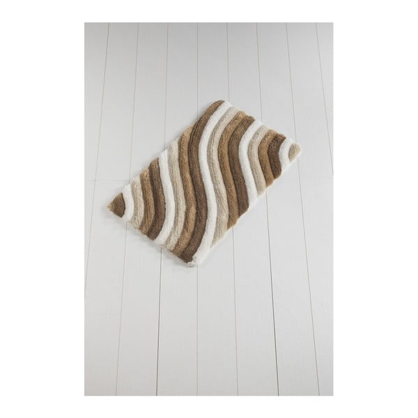 Brązowo-biały dywanik łazienkowy Waves Trismo, 100x60 cm