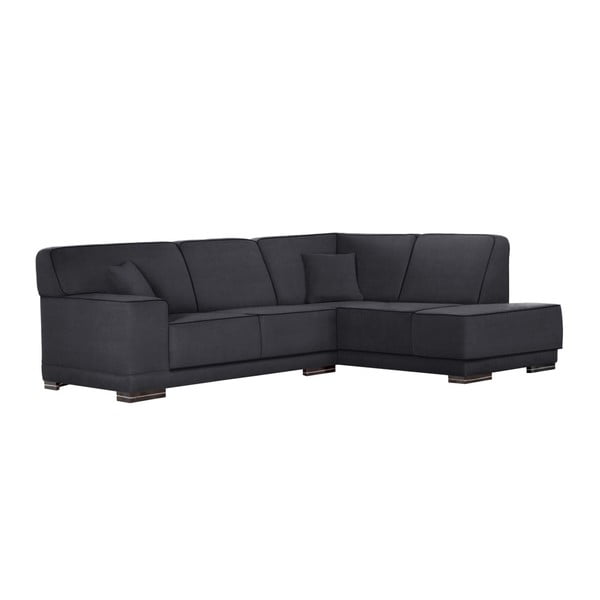 Antracytowa sofa narożna prawostronna z czarnymi elementami L'Officiel Cara Anthracite