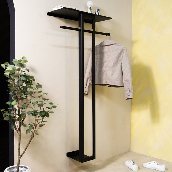 Czarny stalowy wieszak ścienny z półką 70 cm Luno Large – Spinder Design-image-2