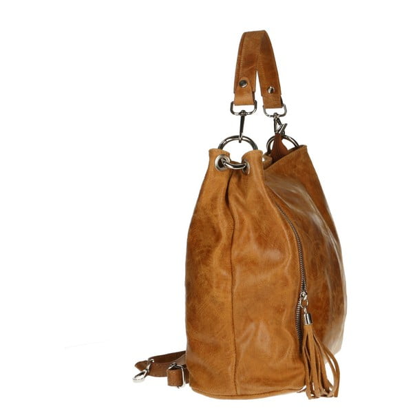 Karmelowa torebka skórzana Chicca Borse Pendella-image-4