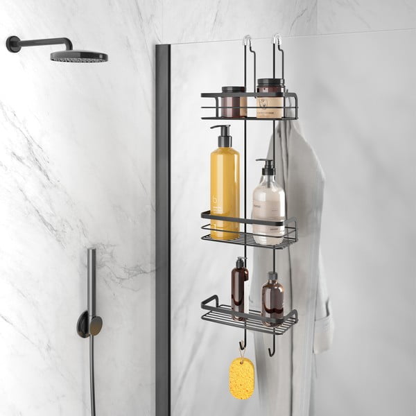 Wisząca stalowa półka łazienkowa w kolorze matowej czerni Lava – Metaltex-image-1