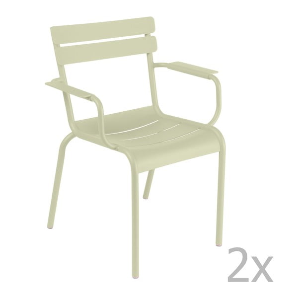 Zestaw 2 jasnozielonych krzeseł z podłokietnikami Fermob Luxembourg