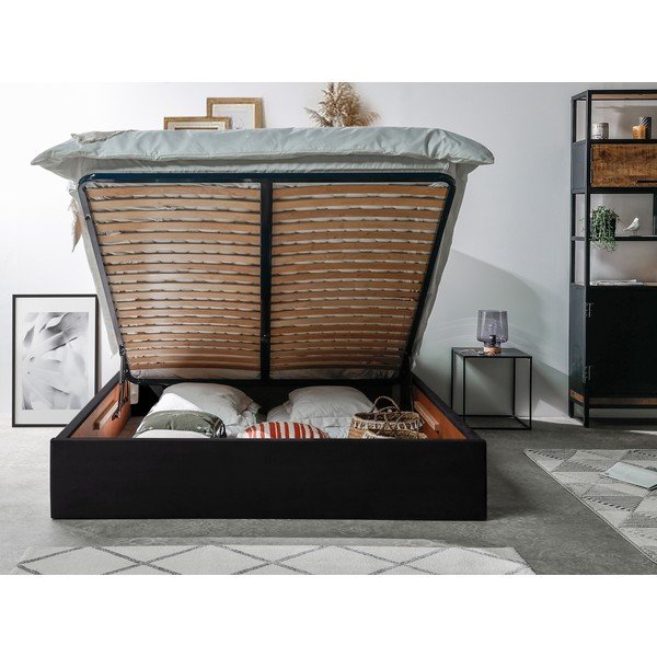 Antracytowe tapicerowane łóżko dwuosobowe ze schowkiem ze stelażem 160x200 cm Palmyre – Bobochic Paris-image-3