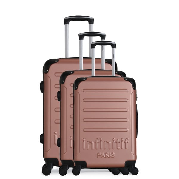 Komplet 3 walizek podróżnych na kółkach w kolorze różowego złota Infinitif Horten-A