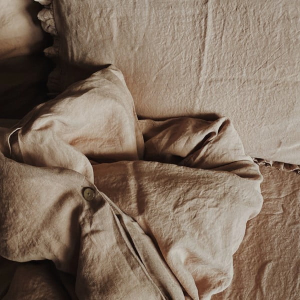 Brązowoterakotowe elastyczne prześcieradło lniane Linen Tales, 90x200 cm-image-1