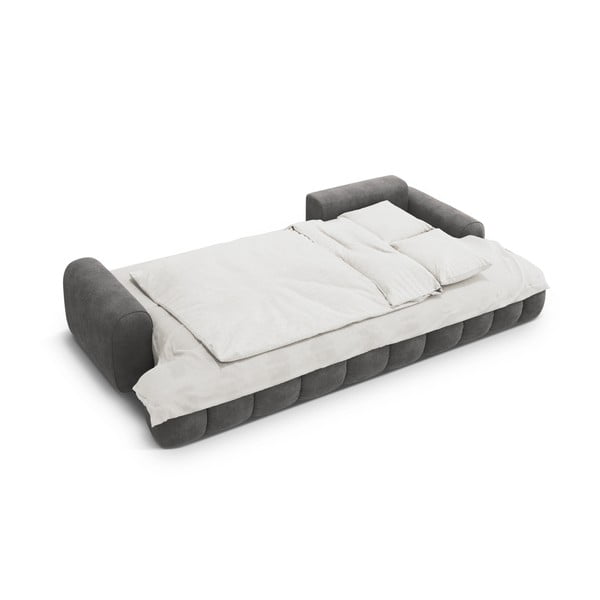 Szary aksamitny rozkładany/ze schowkiem narożnik (prawostronny/z szezlongiem) Linz – Cosmopolitan Design-image-4