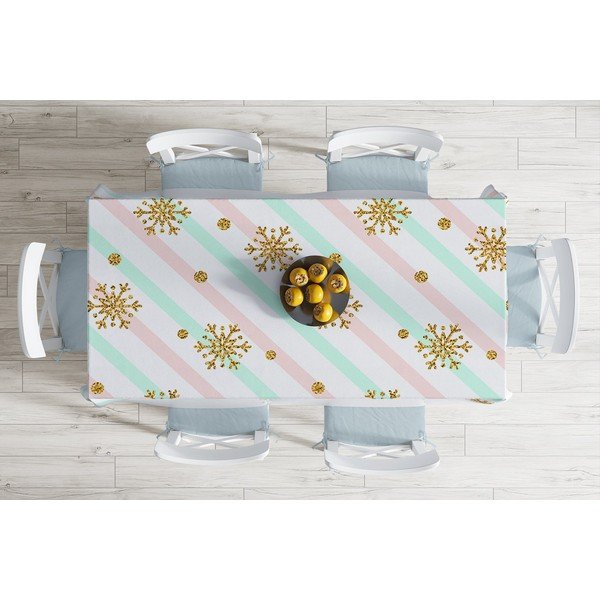 Świąteczny obrus z domieszką bawełny Minimalist Cushion Covers Gold Snowflakes, 140x180 cm-image-1