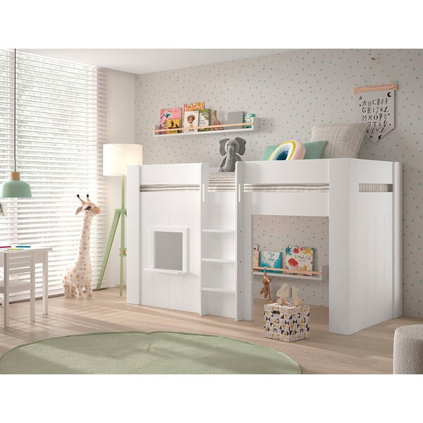 Białe podwyższone łóżko dziecięce z litego drewna sosnowego 90x200 cm RENO – Vipack-image-2