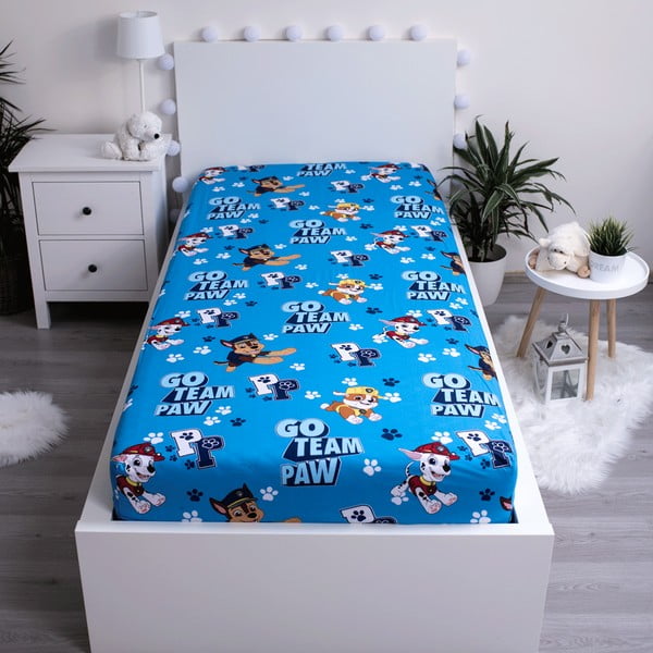 Niebieskie bawełniane prześcieradło dziecięce z gumką 90x200 cm Paw Patrol – Jerry Fabrics-image-2